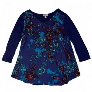 Dana Buchman Blue and Maroon Floral‎ Woven Blouse